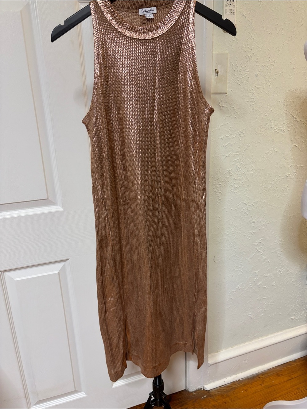 Sparkle & Fade Metallic Rose Gold Knit Midi Dress